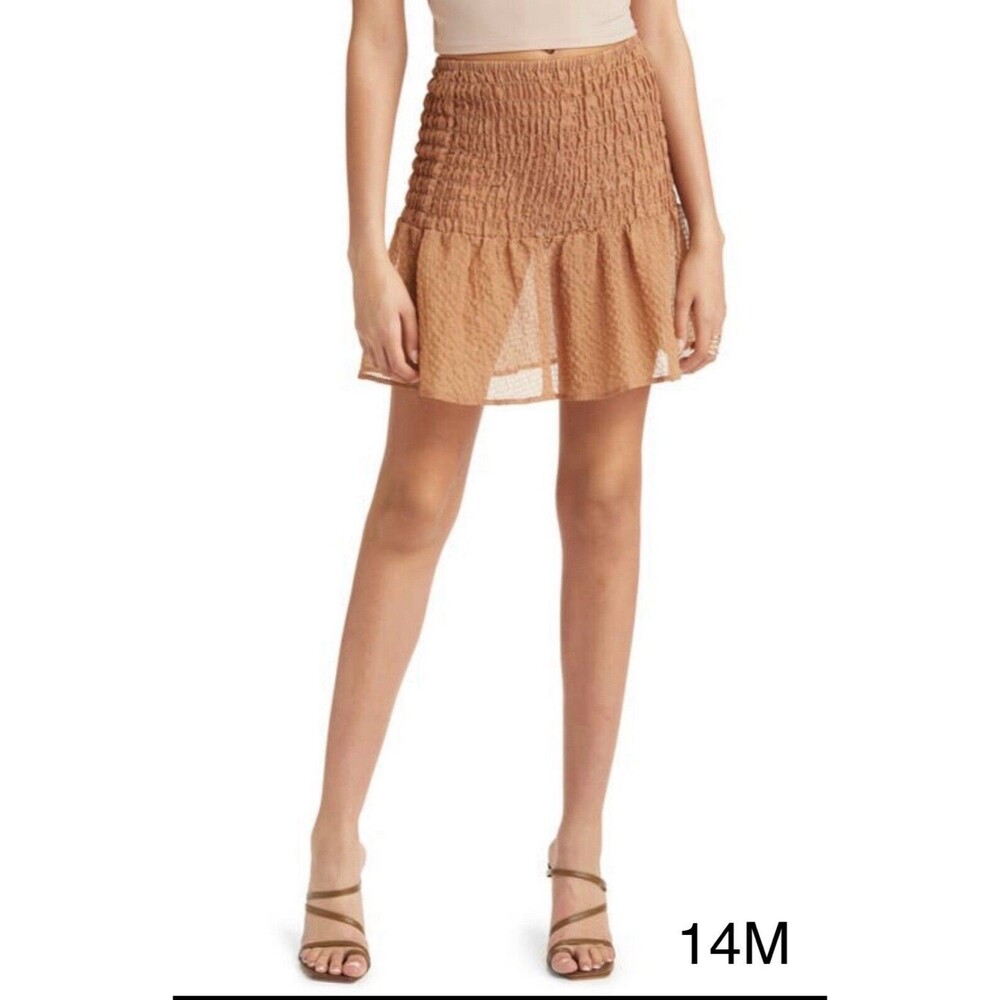 OPEN EDIT  Smocked‎ Semisheer Miniskirt - Tan Chanterelle Size XS